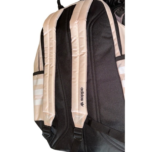 Adidas Backpack Beige Black Trefoil Logo Classic 3 Stripe School Book Bag - Picture 6 of 10